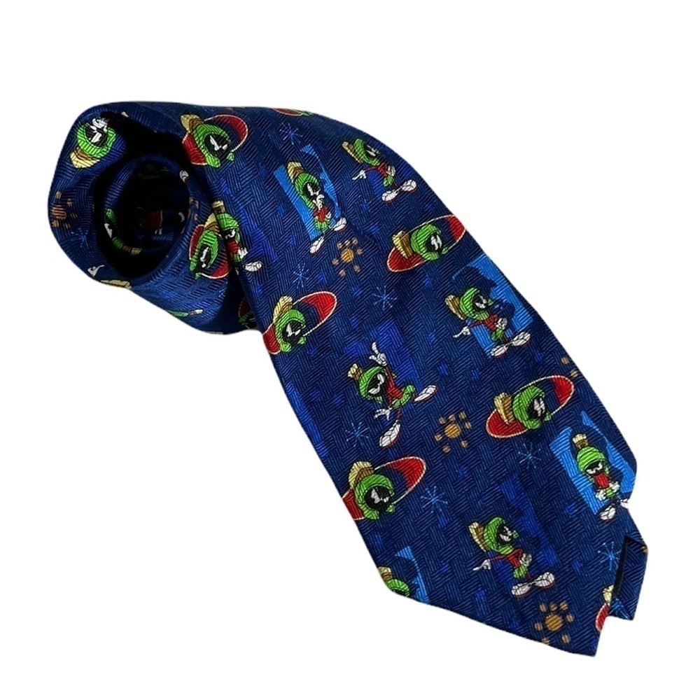 Vintage Classic Looney Tunes Silk Tie. Features Marvin The Martian - Picture 1 of 9